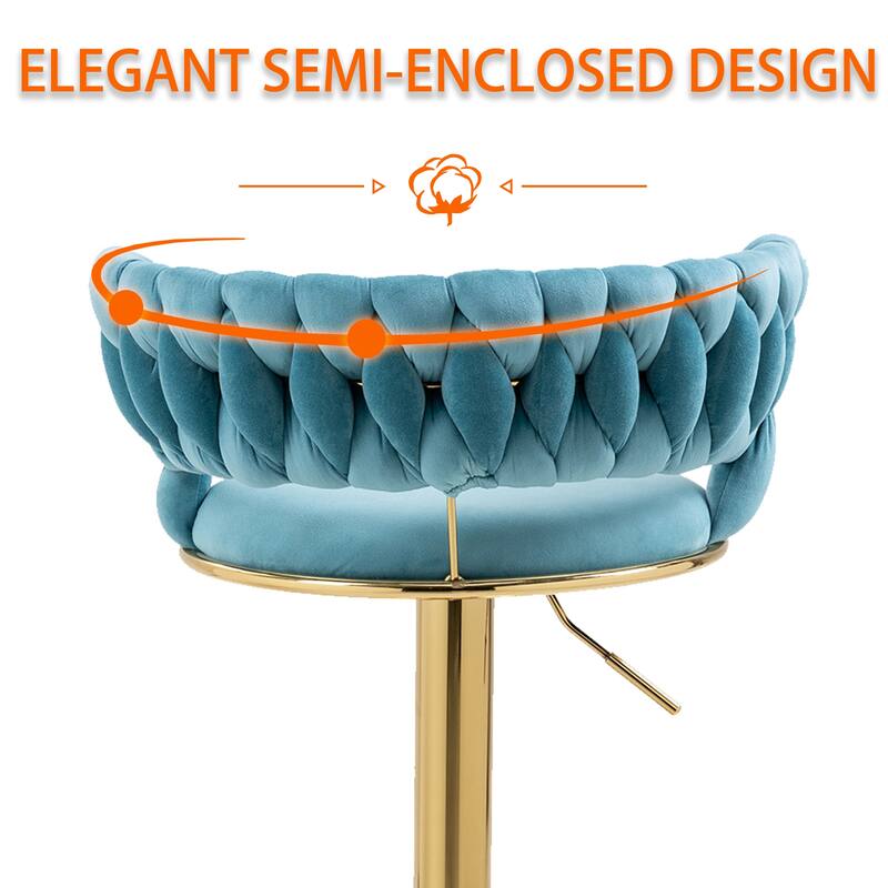 HOMEFUN Velvet Adjustable Height Swivel Armless Bar Stools With Golden Footrest(set of 2)