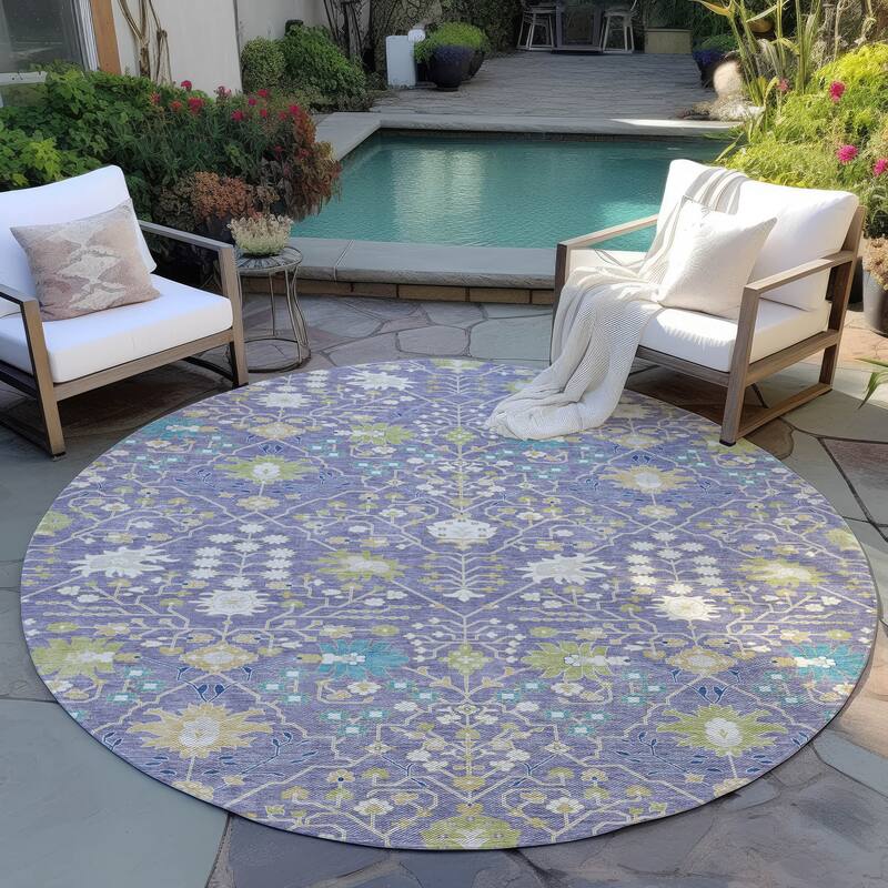 Machine Washable Indoor/ Outdoor Global Traditional Chantille Rug - Lavender - 8' x 8'