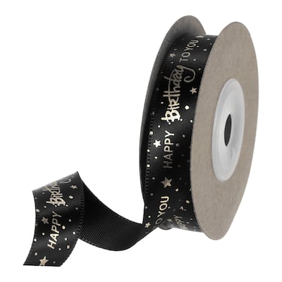 Satin Ribbons with Gold Printed, Happy Birthday Ribbon