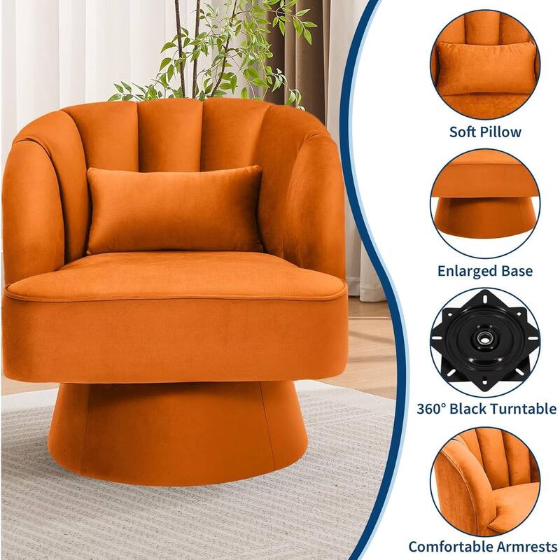 Velvet Upholstered 360° Swivel Accent Chair, Barrel Lounge Chair for Living, Bedroom Reading Nook