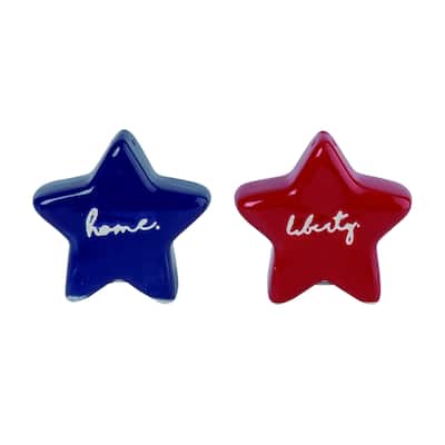 Transpac Dolomite 3.25 in. Multicolor Patriotic Home Liberty Americana Star Salt and Pepper Shaker Set of 2
