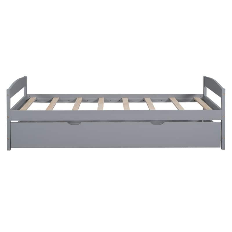 Wooden Twin Size Platform Bed with Twin Size Trundle