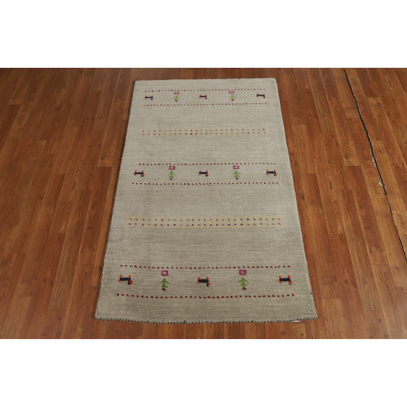 Hand Knotted Oriental 100% Wool Carpet Tribal Animal Pictorial Green Gabbeh Area Rug - 4' 11'' X 3' 0''