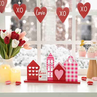 Glitzhome 16"L Valentine's House Wooden Table Decor