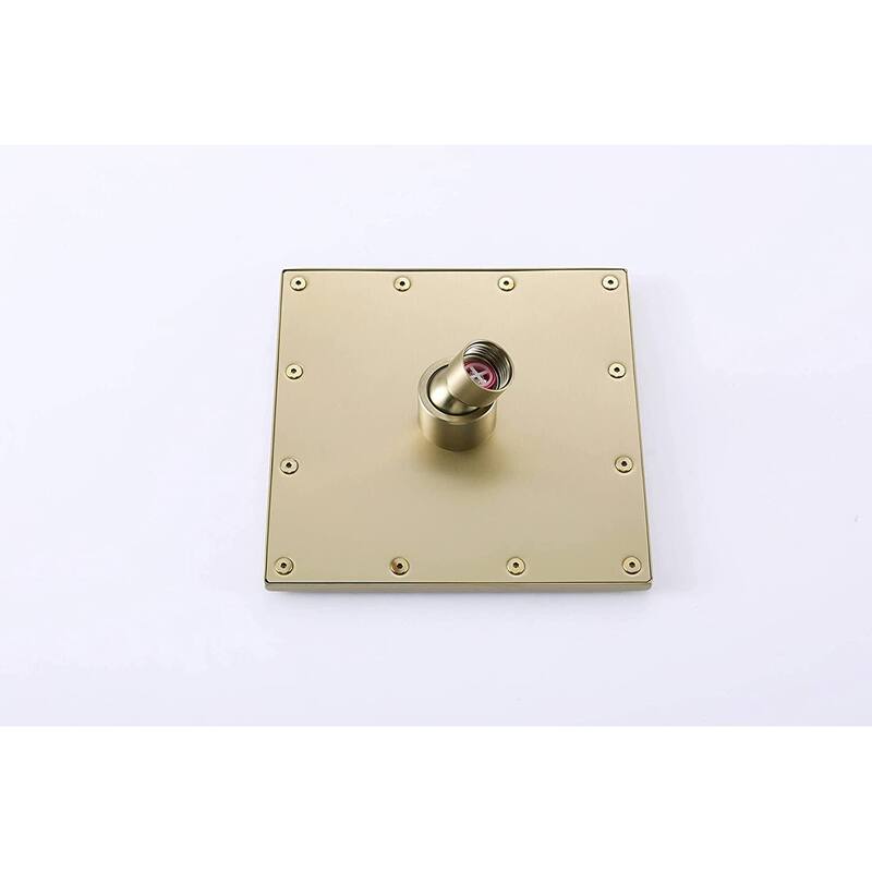 Brushed gold ceiling mounted dual shower head 3 way digital display anti scald shower system - 7'6" x 10'9"