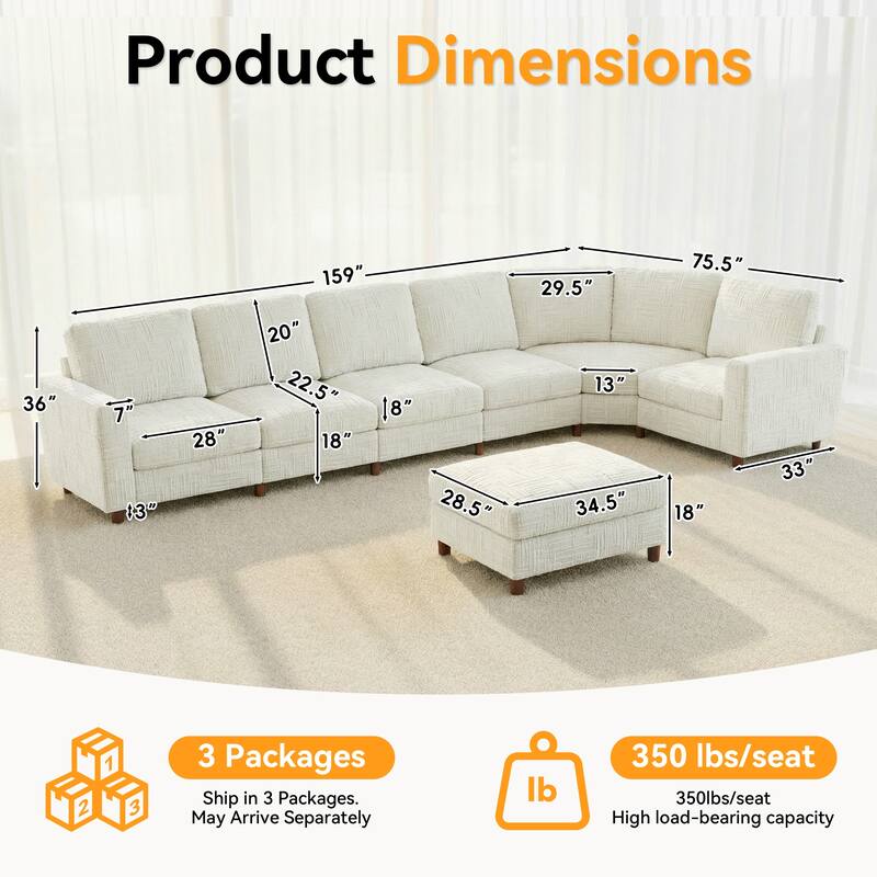GDFStudio - Modular Chenille L-Shaped 159" 6-Seater Sectional Sofa with Storage & Cup Holders