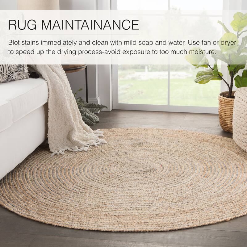 Rosen Natural Solid Beige/ Gray Round Area Rug