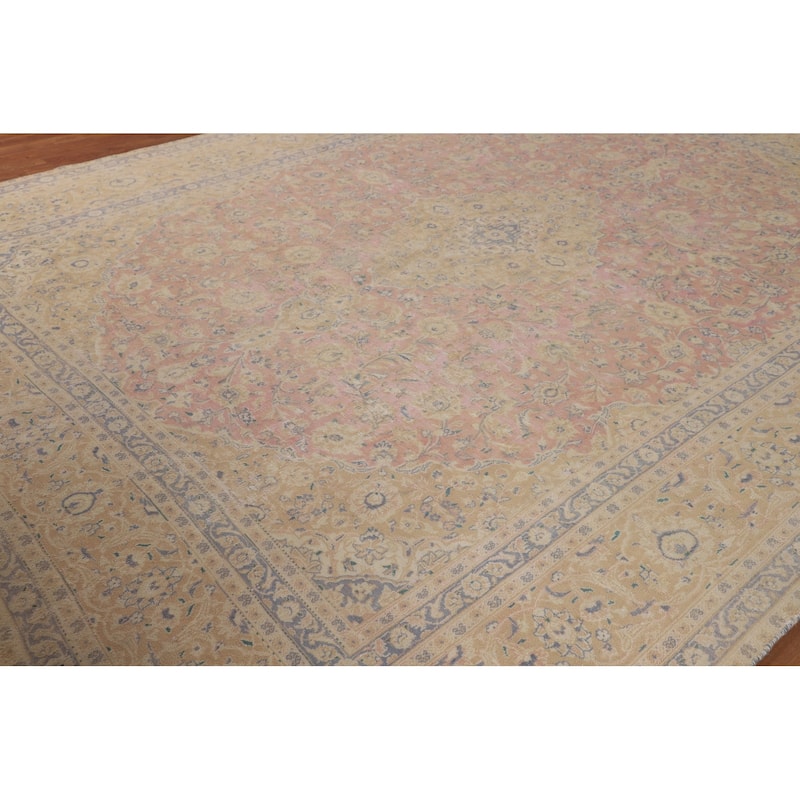 Traditional Pink Mashad Persian Vintage Area Rug Handmade Wool Carpet - 9'7"x 12'2"