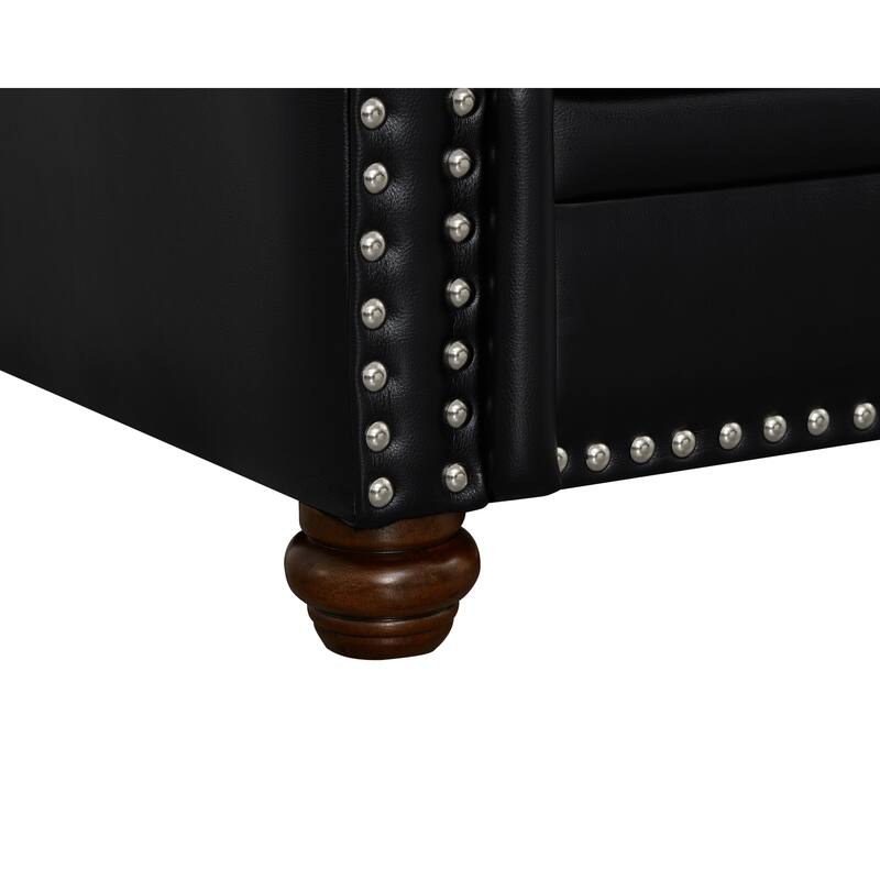 82.68" 3-Seater Sofa PU Leather Sofa with Storage, Solid Wood And Metal Frame, 6-Leg Support, Under-Seat Storage Boxes