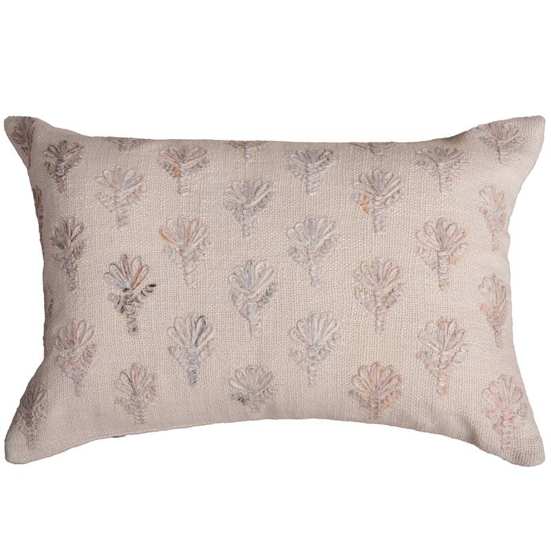 Rizzy Home Neutral Botanical Embroidered Throw Pillow