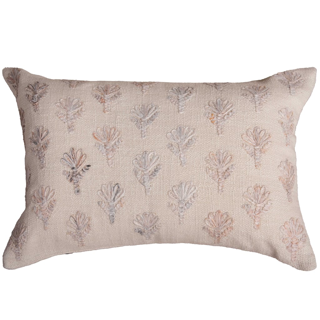Rizzy Home Neutral Botanical Embroidered Throw Pillow