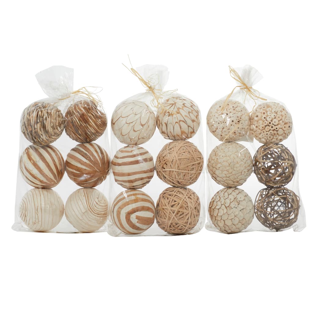 Dried Plant Handmade Orbs & Vase Filler with Varying Designs - Set of 3 White - Roche River Decor - 4"W x 10"L x 14"H