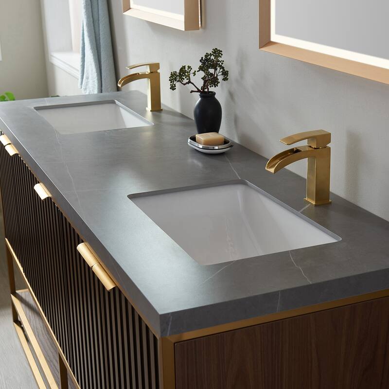 Donostia 72" Vanity in Walnut with stone countertop With Mirror