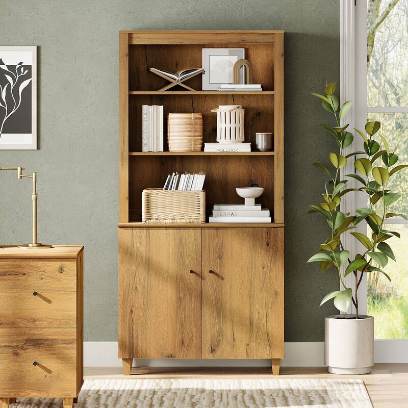Modern 71" Tall Bookcase with Shelves & Storage Cabinet for Home Office