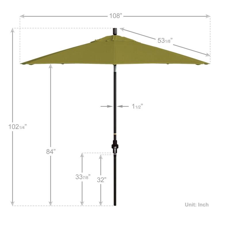 California Umbrella 9' Rd Patio Umbrella Bronze Aluminum Frame Fiberglass Ribs Crank Lift Collar Tilt Sunbrella