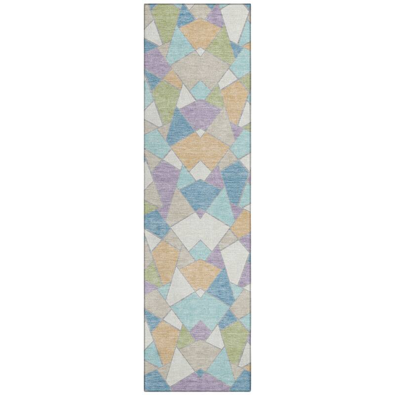 Machine Washable Indoor/ Outdoor Modern Mosaic Chantille Rug