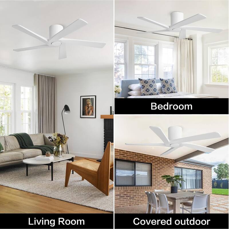 MLiAN 5 Solid Wood Blades Indoor Flush Mount Ceiling Fan with Remote