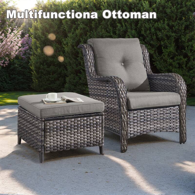 Gymojoy Patio PE Rattan Ottoman with Cushion