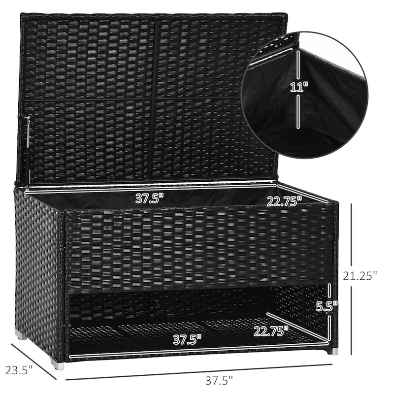 Outsunny Outdoor Deck Box & Shoe Storage, PE Rattan Wicker Towel Rack with Liner for Indoor, Outdoor