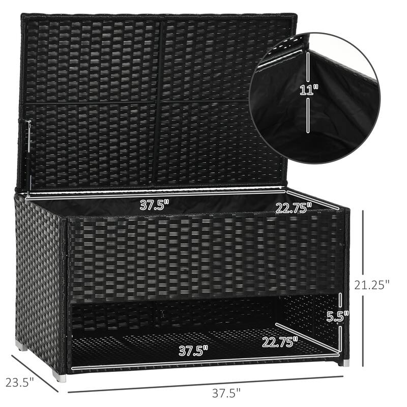 Pool Deck Storage Box Multipurpose Storage Box Rattan Deck Box with Liner and Spring-Assisted Lift for Indoor Outdoor Garden