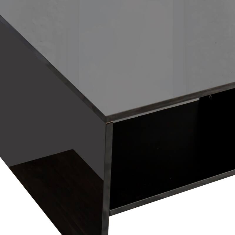 Double Layer Coffee Table for Living Room with Open Storage, Open Display Center Table, Gloss Home Snack Table