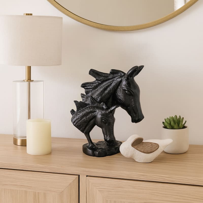 Horse and Foal Sculpture for Home Decor - 10", Black - 10.0"