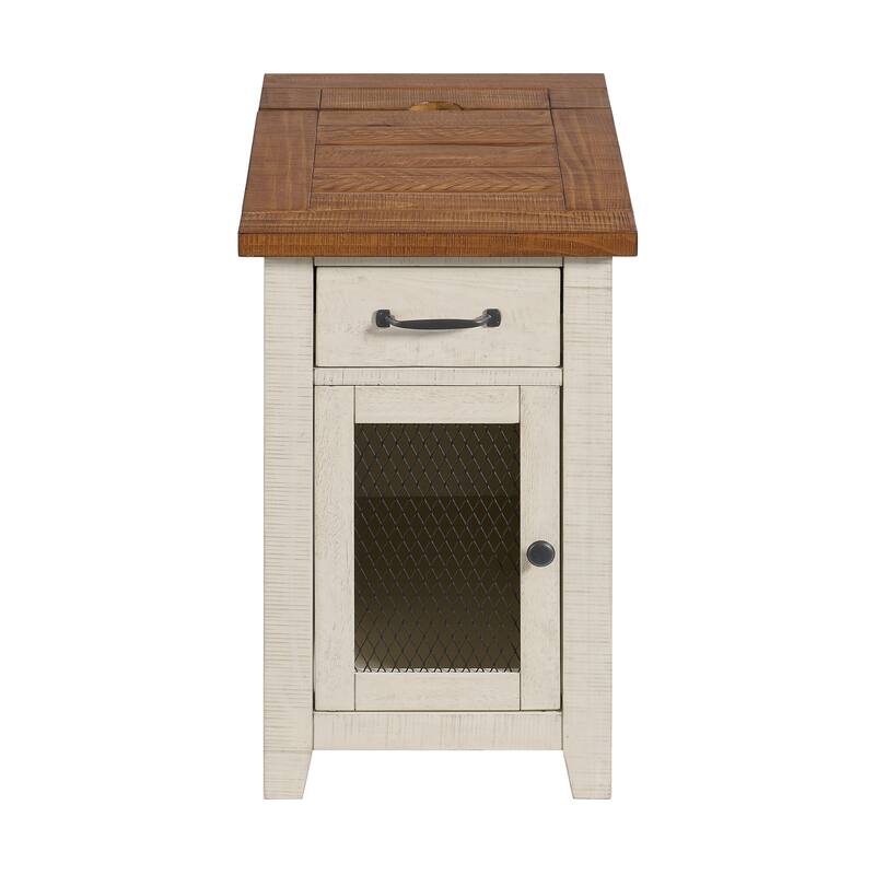 Rustic Solid Wood Chairside End Table with Hidden Charging Station
