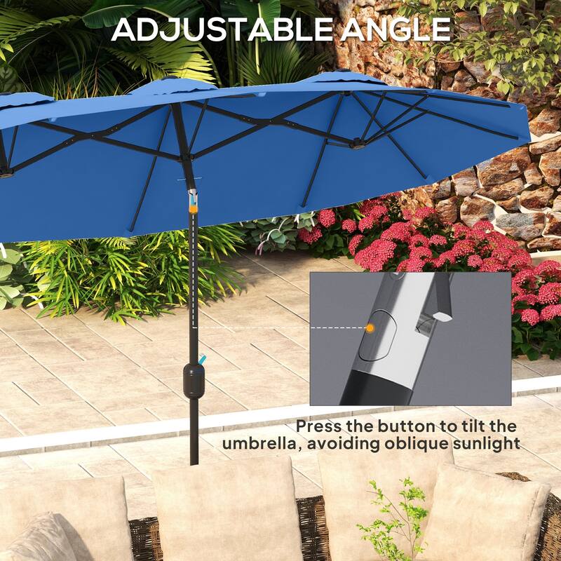 Outsunny Double-sided Patio Umbrella 9.5' Large Outdoor Market Umbrella with Push Button Tilt and Crank, 3 Air Vents and 12 Ribs