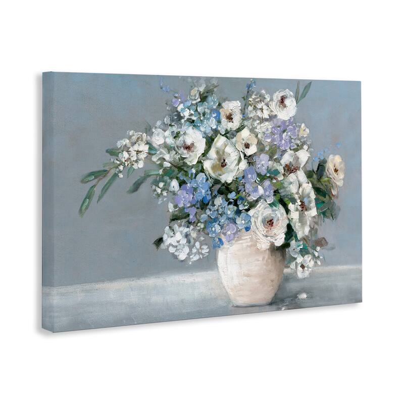 Stupell Elegant Blooms on Blue Canvas Wall Art Design By Sally Swatland