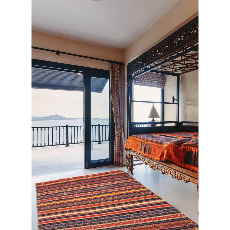 ECARPETGALLERY Flat-Weave Boho Multi Color Wool Kilim - 4'2 x 9'6