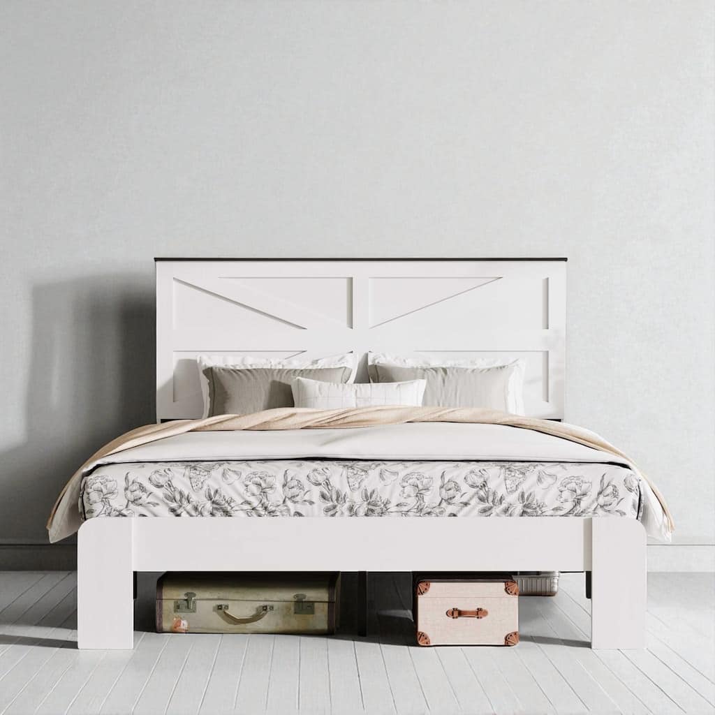 Full/Queen Bed Frame with Wood Headboard and Platform, No Box Spring, Noise Free