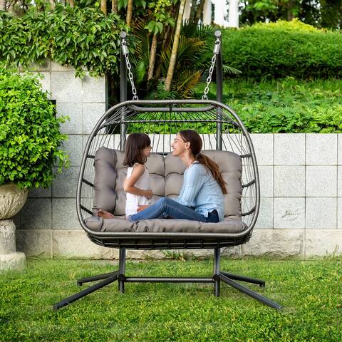 STURDY & COMFORTABLE Luxury 2 Person X-Large Double Swing Chair Wicker Hanging Egg Chair