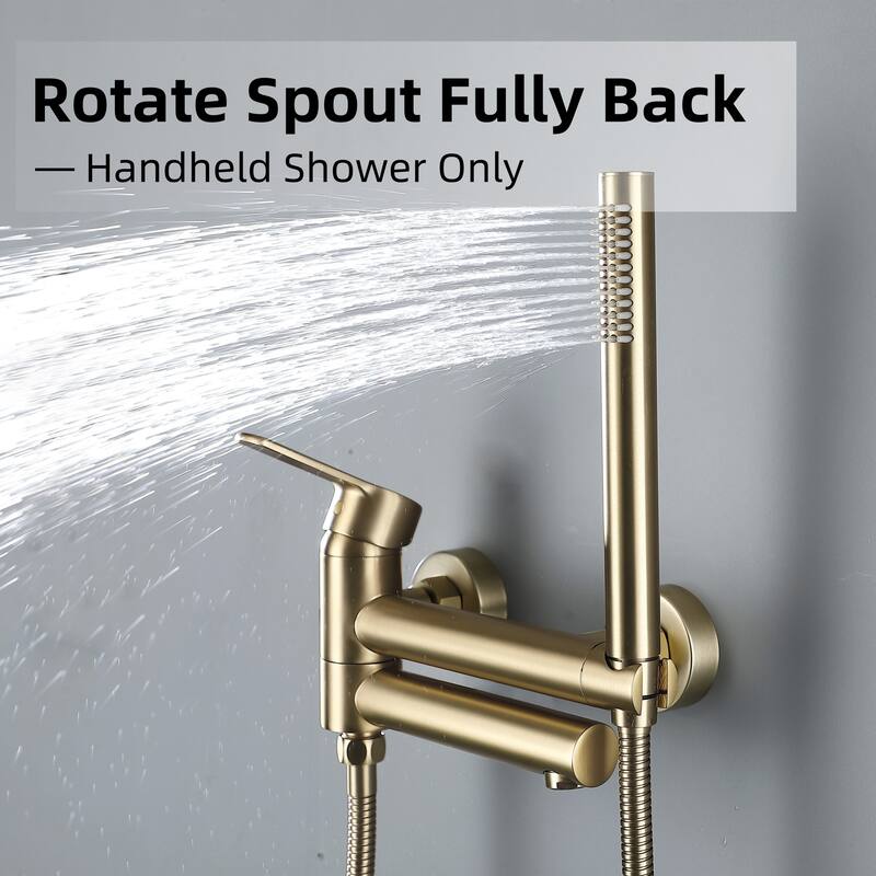 Modland Wall-Mounted Bathtub Faucet with Hand Shower, NSF Certified, 1.59GPM Flow, 90 Rotatable, Gold/Black