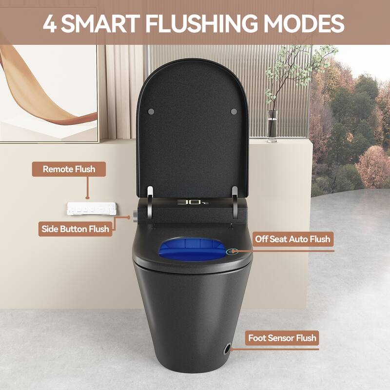 Smart One Piece Toilet with Built In Bidet. Auto Open Close Seat. Heated Seat. Warm Water. Dryer. Remote Control