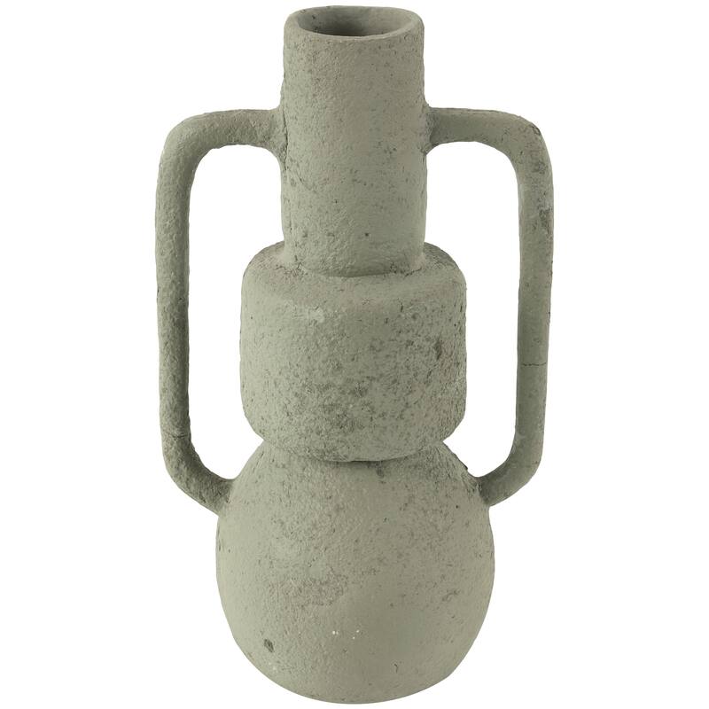 Light Gray Paper Mache Abstract Textured Vase with Squared Handles