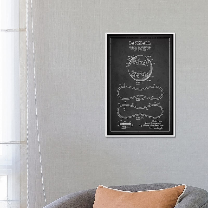iCanvas "Baseball Charcoal Patent Blueprint" by Aged Pixel Framed Canvas Print