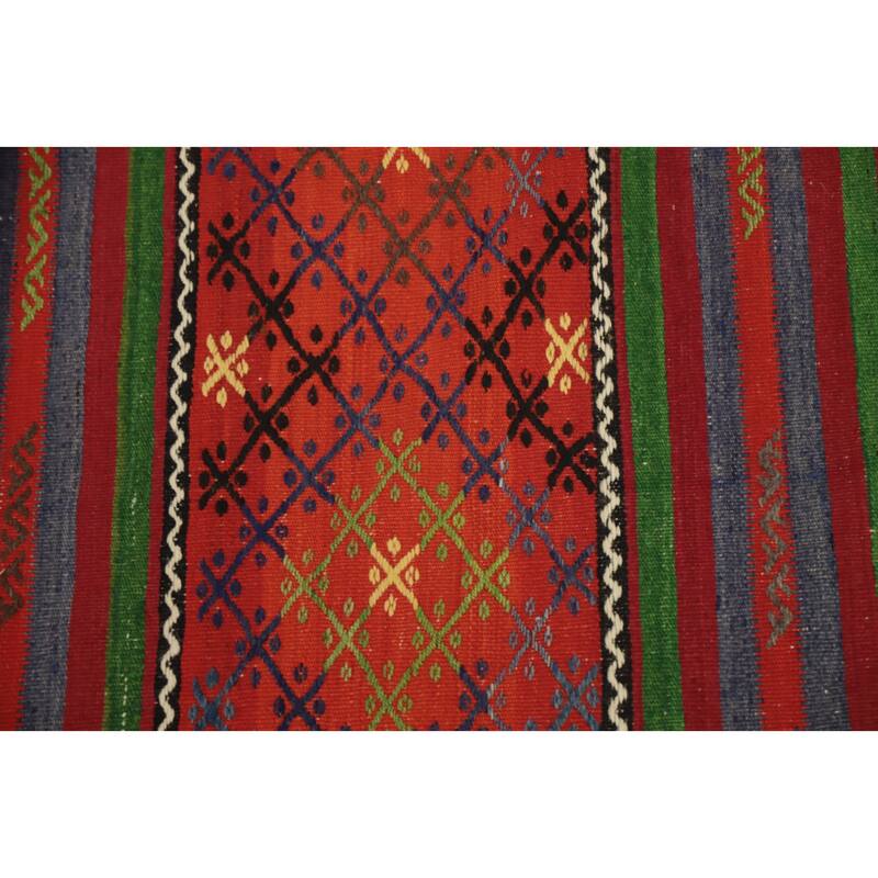 Hand Woven Oriental 100% Wool Carpet Southwestern Tribal Multi-Colored Kilim Area Rug - 9' 6'' X 6' 1''
