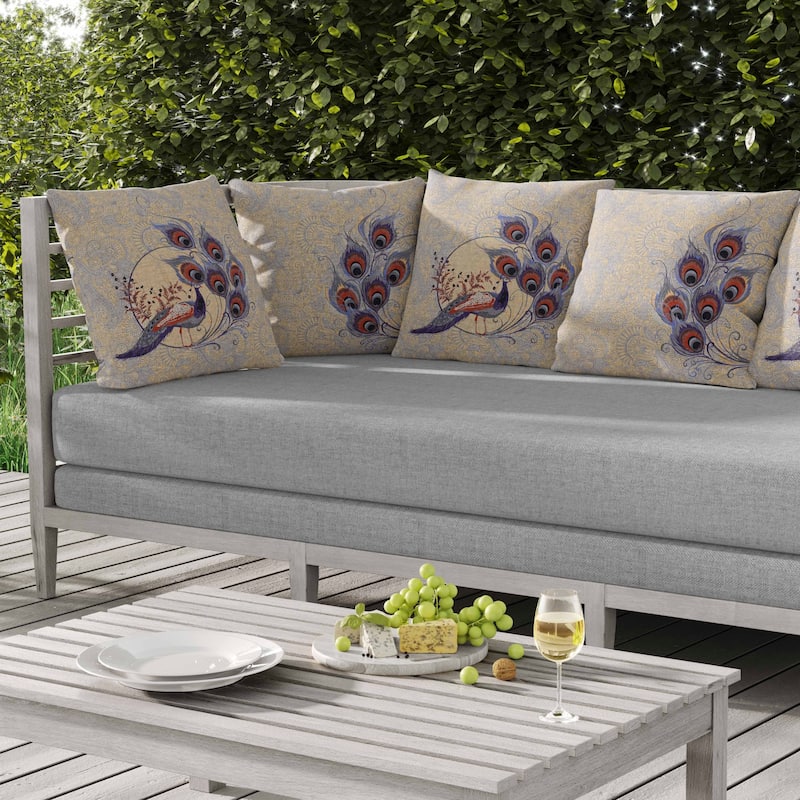 Paisley Peacock Dreams Indoor/Outdoor Reversible Throw Pillow Purple and Carmine