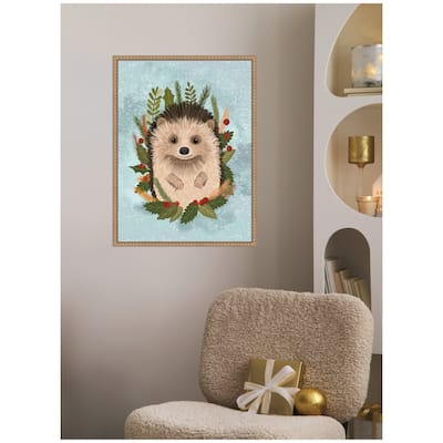 Kate and Laurel Sylvie Beaded Christmas Hedgehog Framed Canvas by Mia Charro