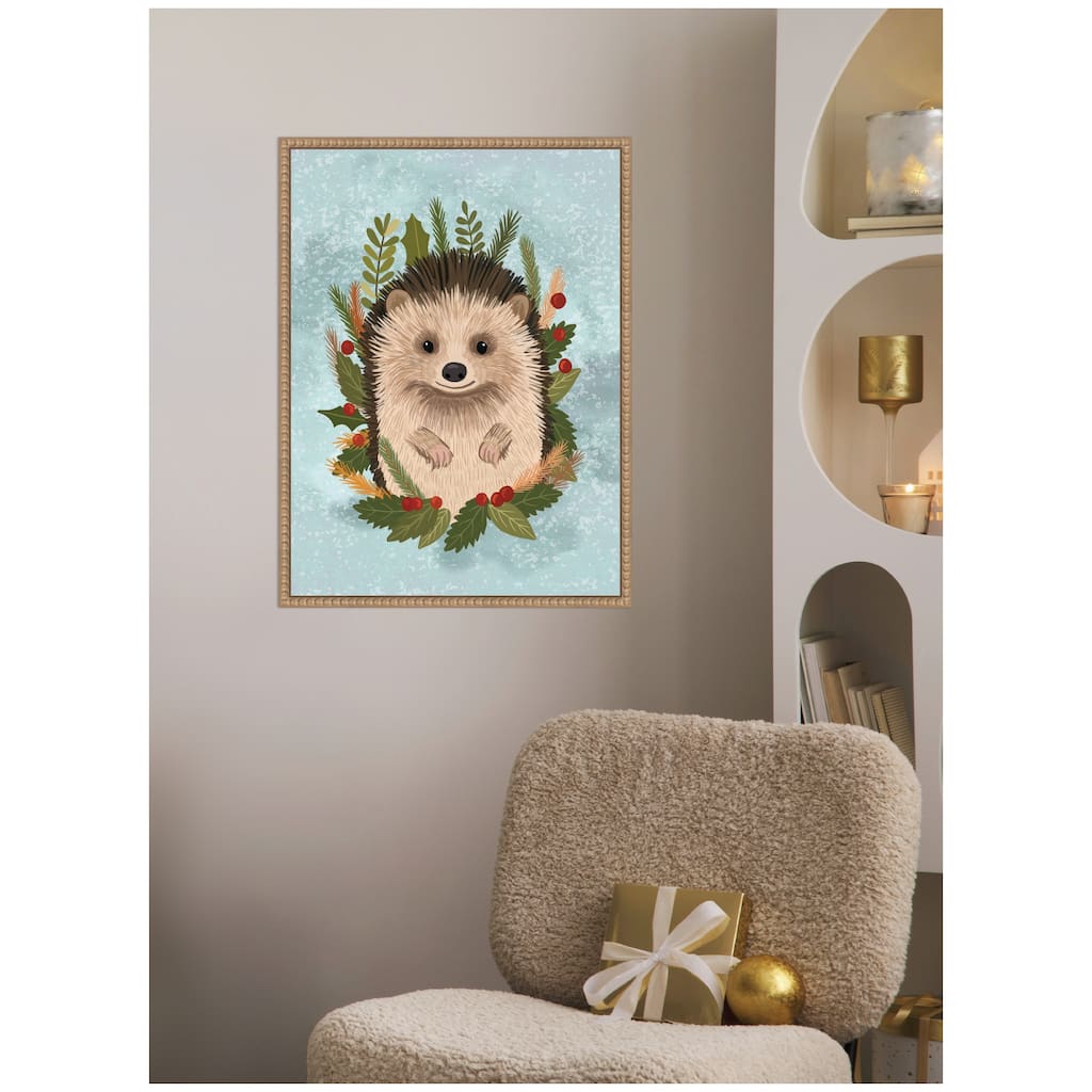 Kate and Laurel Sylvie Beaded Christmas Hedgehog Framed Canvas by Mia Charro