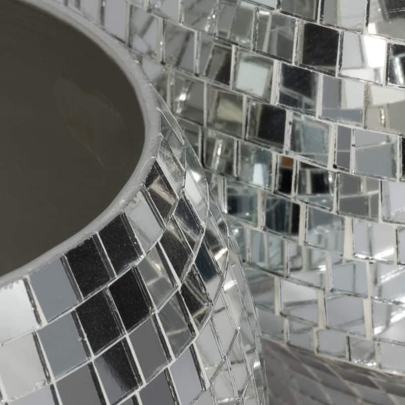Sagebrook Home's Set of 2 Iron Curved Disco Mosaic Planters, 9/11-Inch, Dazzling Silver - 11" x 11" x 8"