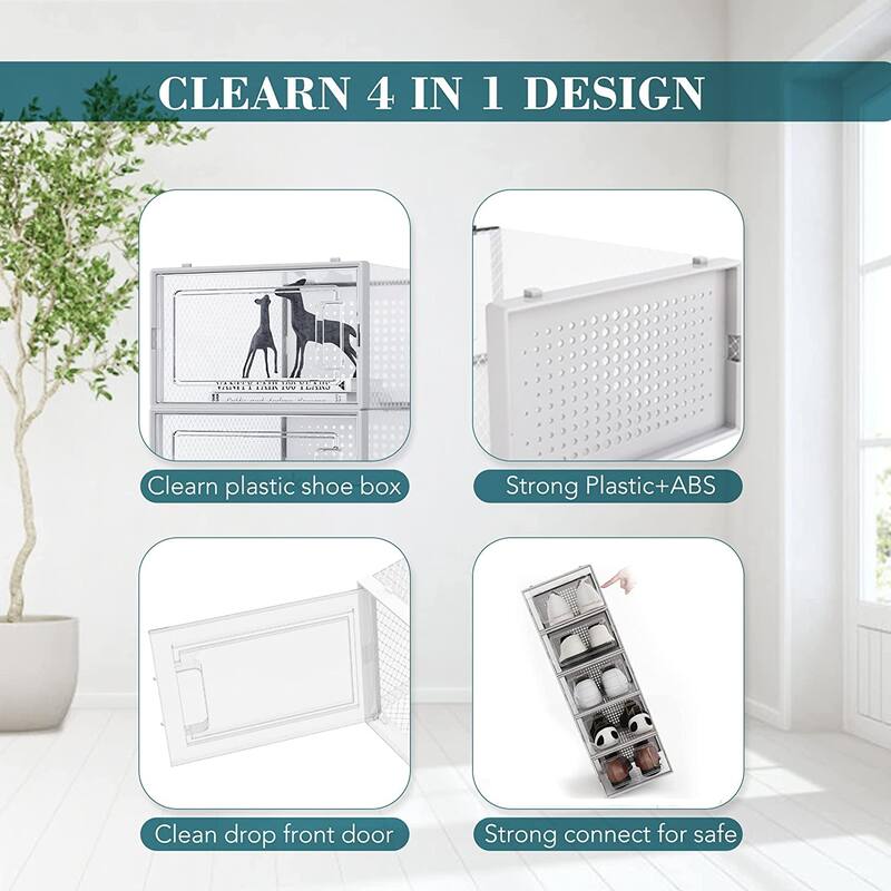 Foldable Storage Containe Plastic Shoe Storage Organizers Stackable Shoe Boxes Set
