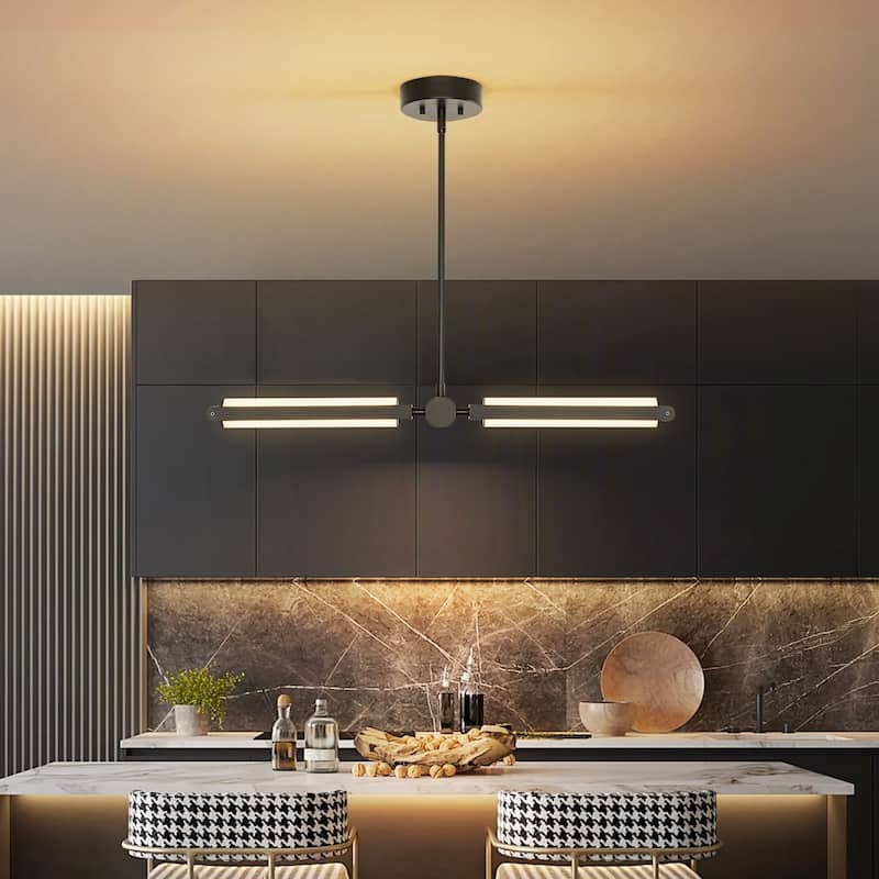 2-Light Modern Linear Dimmable Integrated LED 3000K Warm Light Kitchen Island Pendant Light