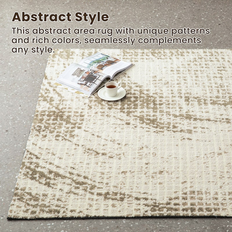Glitzhome Modern Geometric Abstract Pattern High-Low Shag Area Rugs