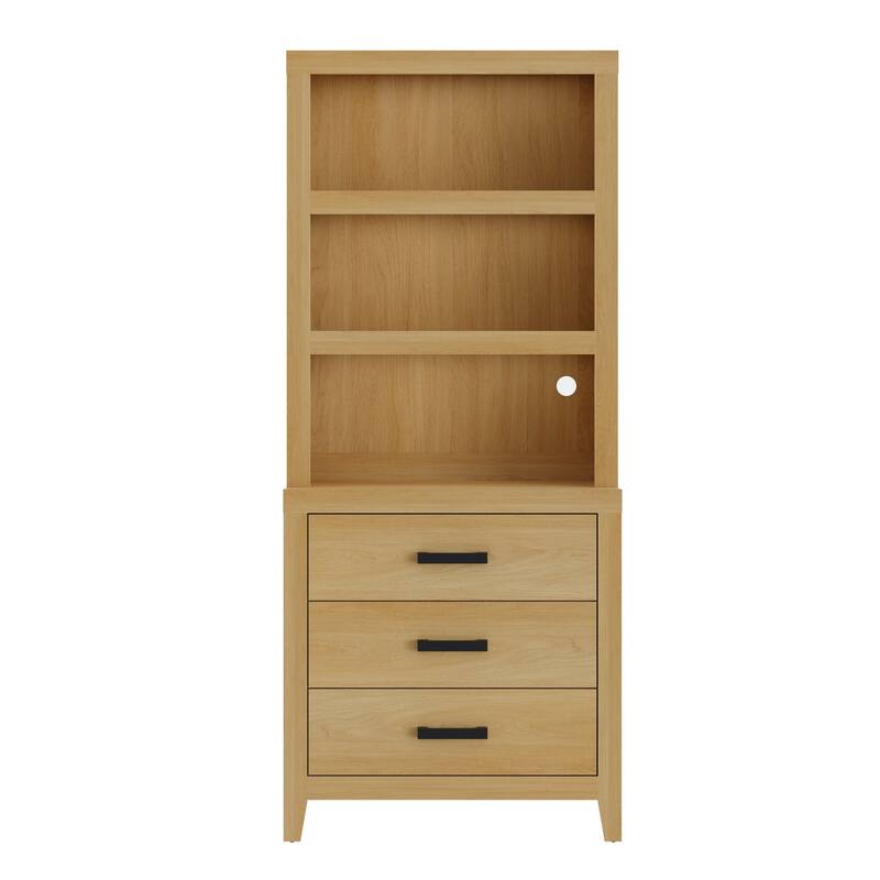 3-Tier Bookshelf with 3 Large Drawers, 74" Tall Farmhouse Bookcase with Wide Metal Handles, for Living Room, Office, Library