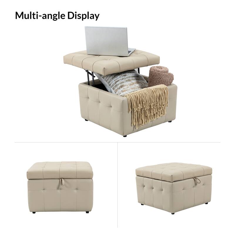 Aurora Genuine Leather Ottoman with Tufted Design by HULALA HOME