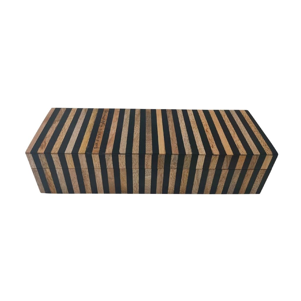 Wood & Black Resin Tiles Décor Box L 16" x W 5" x H 4"