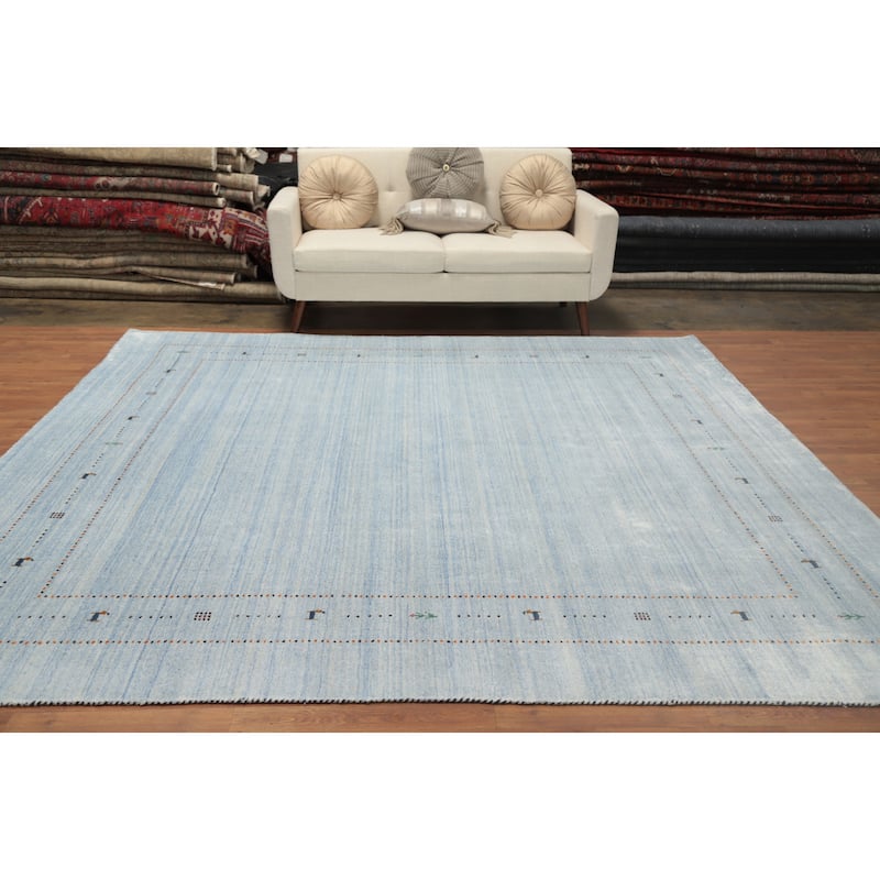 Hand Knotted Oriental 100% Wool Carpet Tribal Animal Pictorial Navy Blue & Blues Gabbeh Area Rug - 9' 0'' X 9' 1''
