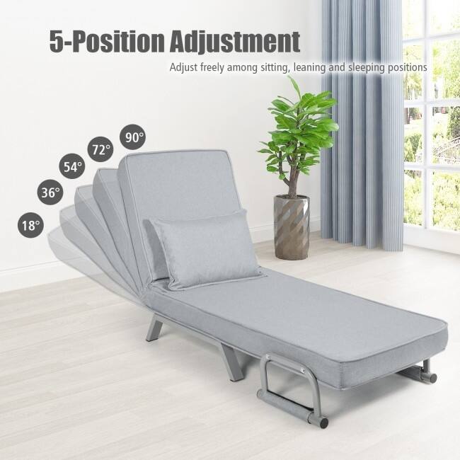 Folding 5 Position Convertible Sleeper Bed Armchair Lounge Couch with Pillow