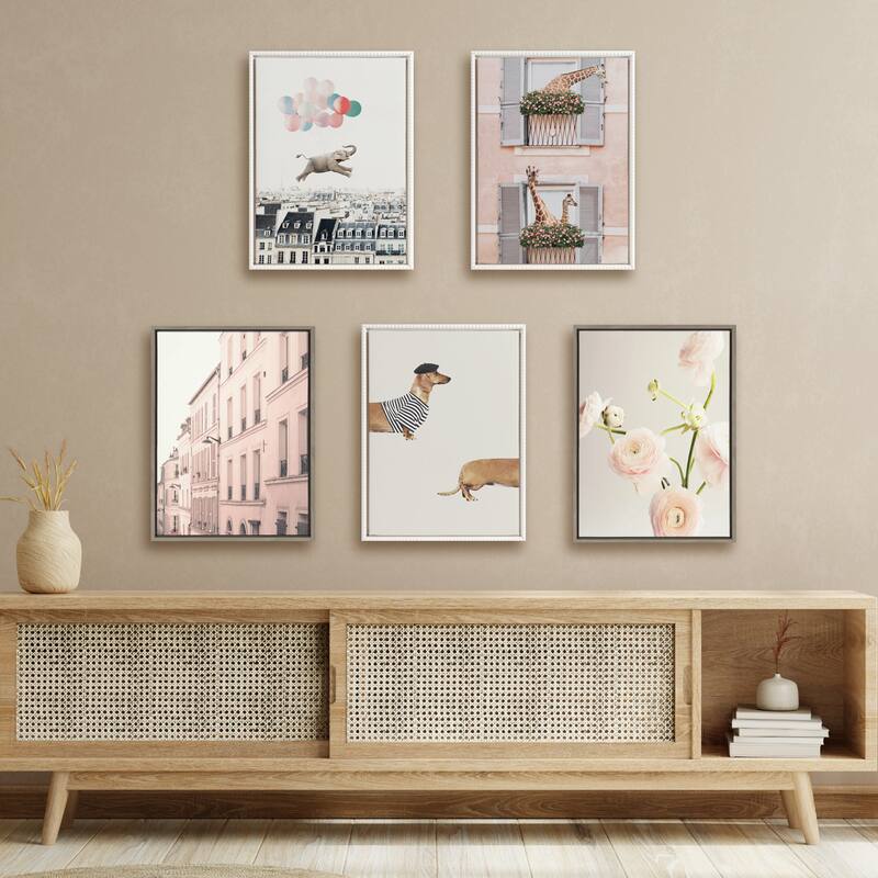 Sylvie Beaded Happy Elephant in Paris Framed Canvas by July Art Prints